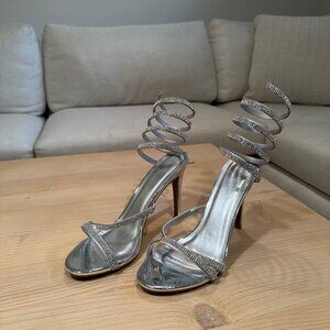 Wild Diva Rhinestone Spiral Heels - Silver (Women's Size 8)